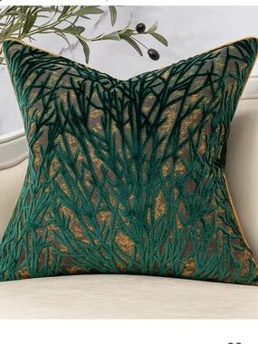 Green Twigs VELVET Throw Pillow Cover SQUARE 18x18” (1-count)